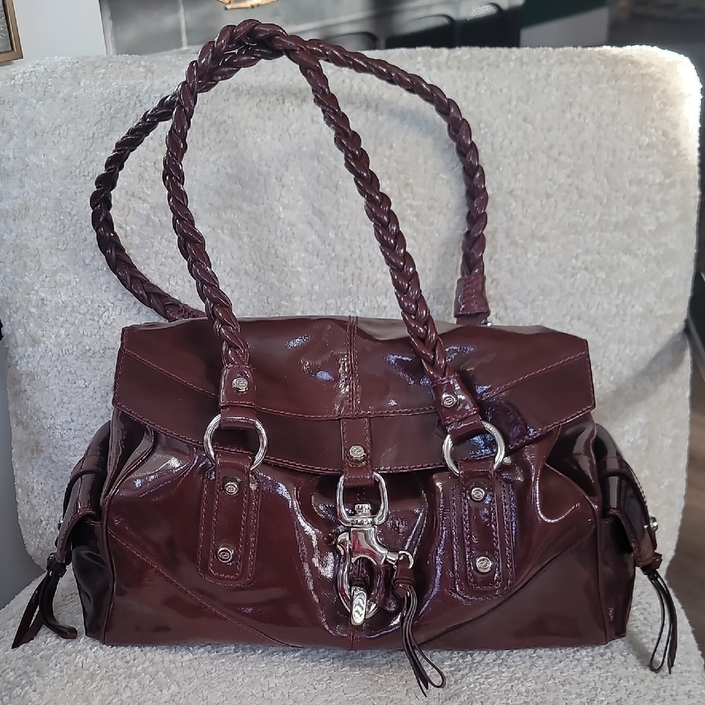 Francesco Biasia Burgundy Patent Leather Satchel – Italian-Made
